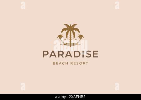 Paradise Beach Resort palmier île tropicale vacances d'été vacances logo design modèle illustration vectorielle. Exotic Journey tour agence de tourisme se Illustration de Vecteur