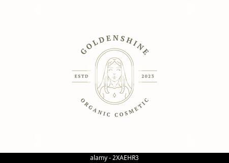 Portrait sacré de femme mystique avec de longs cheveux et une étoile brillante modèle minimal de conception de logo d'art de ligne illustration vectorielle. Mythologie visage féminin magique b Illustration de Vecteur