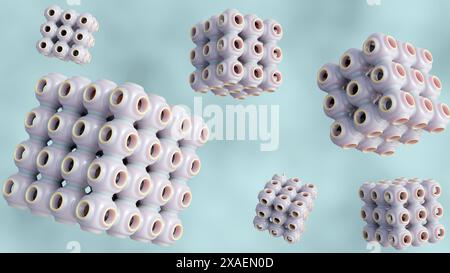 le rendu 3d des cubosomes sont des nano-structures cristallines liquides formées à partir de la phase cubique des lipides Banque D'Images