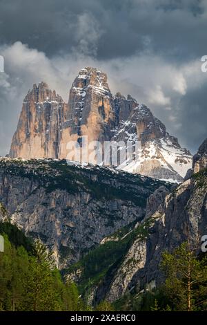 Tre Cime di Lavaredo (Drei Zinnen), Dolomites, Toblach-Dobbiaco, Haut-Adige-Tyrol du Sud, Italie Banque D'Images