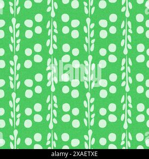 Moderne floral été abstrait forme abstraite de couleur verte fraîche motif sans couture avec tissu effet lin. Design botanique frais et enfantin vibrant pour Banque D'Images