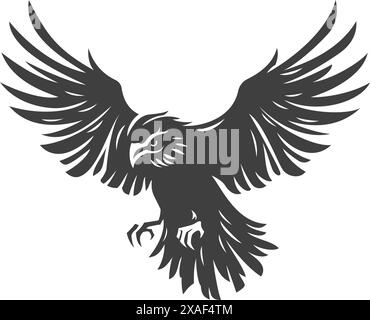 Faucon en colère volant chasse sauvage tribal fier oiseau vintage icône illustration vectorielle de conception. Vol carnivore d'aigle faucon avec ailes de plumes ouvertes enjo Illustration de Vecteur
