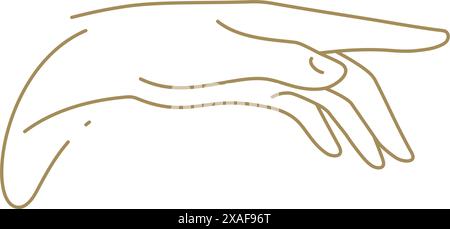 Main humaine élégante avec la paume vers le bas et pointant le geste de l'index minimaliste ligne or art illustration vectorielle. Bras de personne méditative romantique Illustration de Vecteur