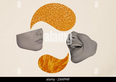 Image de collage d'illustration composite image de deux personnes bulle de dialogue isolé sur fond créatif Banque D'Images