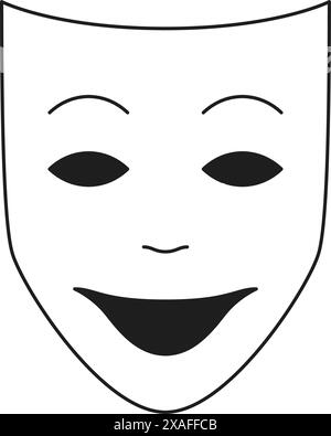 Y2K masque de carnaval souriant positif masquant visage monochrome ligne rétro groovy icône illustration vectorielle. Joyeuse fausse expression faciale blague mascarade com Illustration de Vecteur