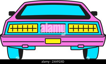Y2K rétro voiture funky automobile élément de dessin animé groovy style icône vecteur plat illustration. Transport automobile vintage pour conduire une voiture de tourisme Illustration de Vecteur