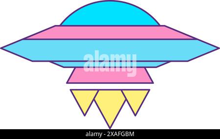 Y2K UFO volant extraterrestre vaisseau spatial rétro élément de dessin animé groovy style icône illustration plate vectorielle. Univers voyage spatial transport espace futuriste Illustration de Vecteur