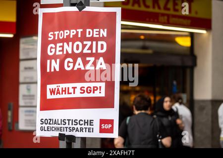 Wahl zum 10. Europäischen Parlament AM 9. Juni 2024, Europawahl. Wahlplakat der Partei SGP, Sozialistische Gleicheitspartei. // 06.2024 : Stuttgart, Baden-Württemberg, Deutschland, Europa *** Election au 10e Parlement européen le 9 juin 2024, affiche électorale européenne du parti SGP, Sozialistische Gleicheitspartei 06 06 06 2024 Stuttgart, Baden Württemberg, Allemagne, Europe Banque D'Images