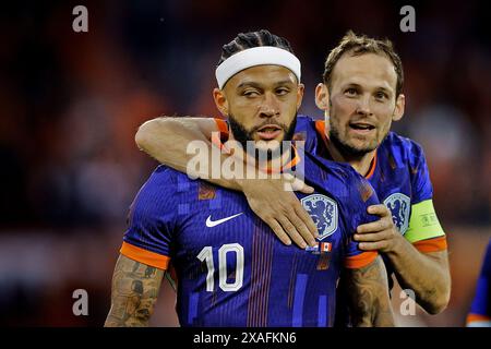 Rotterdam, pays-Bas. 06 juin 2024. ROTTERDAM, 06-06-2024, Stadium de Kuip, match amical entre les pays-Bas et le Canada. Joueur pays-Bas Memphis Depay célèbre après avoir marqué crédit : Pro Shots/Alamy Live News Banque D'Images