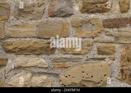photographie à plat en gros plan d'une roche brun beige et d'une surface murale en grès Banque D'Images