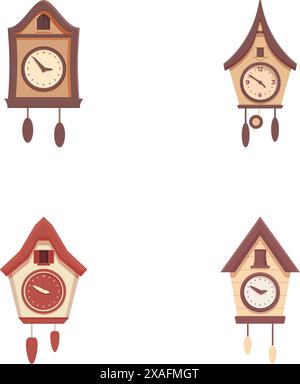 Collection de quatre modèles classiques d'horloge à coucou en bois isolés sur un fond blanc Illustration de Vecteur