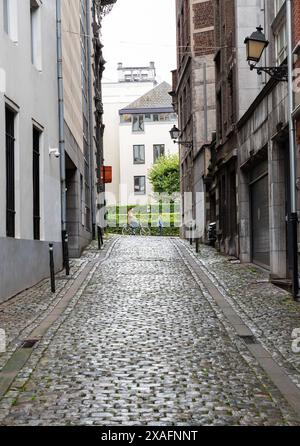 Vieille ville de Bruxelles, Belgique, 10 septembre 2021 - vue sur l'étroite Villa Hermosa avec des pavés Banque D'Images