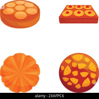 Ensemble vectoriel coloré de quatre biscuits et biscuits de dessin animé stylisés différents isolés sur blanc Illustration de Vecteur