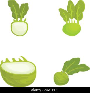 Collection de quatre illustrations vectorielles de style dessin animé de légumes verts sains Illustration de Vecteur