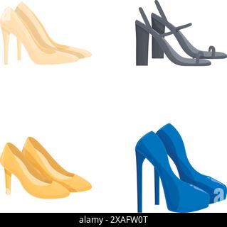 Collection de talons hauts élégants dans différents styles et couleurs Illustration de Vecteur