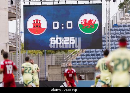 ALGARVE, PORTUGAL - 06 JUIN 2024 : Tableau de bord lors du match amical international entre Gibraltar et Cymru à l'Estadio Algarve au Portugal le 6 juin. (Photo par John Smith/FAW) Banque D'Images