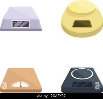 Collection de quatre balances modernes différentes dans un design plat, isolé sur un fond blanc Illustration de Vecteur