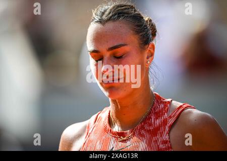 Paris, France, France. 5 juin 2024. Aryna SABALENKA de Biélorussie lors de la onzième journée de Roland-Garros 2024, Open de France 2024, tournoi de tennis du Grand Chelem au stade Roland-Garros le 05 juin 2024 à Paris, France. (Crédit image : © Matthieu Mirville/ZUMA Press Wire) USAGE ÉDITORIAL SEULEMENT! Non destiné à UN USAGE commercial ! Banque D'Images