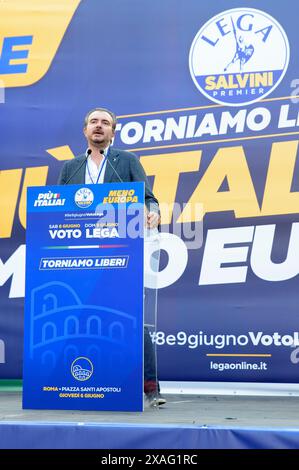 Rome, Italie. 6 juin 2024. RICCARDO MOLINARI lors de son rassemblement dans la manifestation politique pour la clôture de la campagne électorale pour les élections européennes du parti Lega à Rome. (Crédit image : © Marcello Valeri/ZUMA Press Wire) USAGE ÉDITORIAL SEULEMENT! Non destiné à UN USAGE commercial ! Banque D'Images