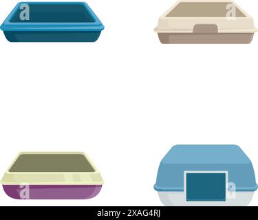 Ensemble de quatre récipients vides illustrés en styromousse pour l'emballage alimentaire Illustration de Vecteur