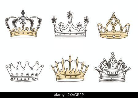 icônes de couronne dessinées Illustration de Vecteur