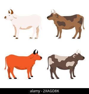 Ensemble de conception d'illustration vectorielle de vache. Collection d'illustration de vache Illustration de Vecteur
