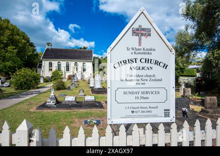 Christ Church (Māori : te Whare Karakia o Kororareka) est la plus ancienne église de Nouvelle-Zélande, située dans le village de Russell dans la baie des Îles Banque D'Images