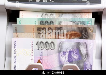 Argent slovaque - koruna dans la machine à compter Banque D'Images