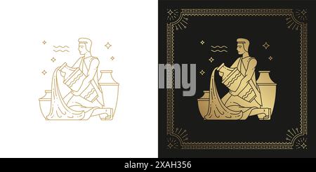 Zodiac aquarius horoscope signe ligne d'art silhouette illustration vectorielle de conception. Décoratif créatif élégant astrologie linéaire zodiaque aquarius emblème TEM Illustration de Vecteur