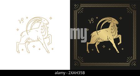 Zodiac capricorne horoscope signe ligne d'art silhouette illustration vectorielle de conception. Décoratif créatif élégant astrologie linéaire zodiaque emblème capricorne t Illustration de Vecteur