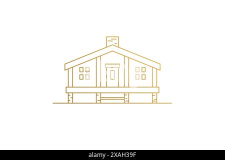 Silhouette de cabine de camping illustration vectorielle de style linéaire moderne. Chalet confortable avec porte et fenêtres style de contour d'objet minimal. Good for camp logo Illustration de Vecteur