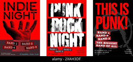 affiche de concert pour un événement de café ou de pub, affiche de musique indépendante, nuit punk rock et musique rock, conception vectorielle modifiable, avec grunge et fond de texture de papier Illustration de Vecteur