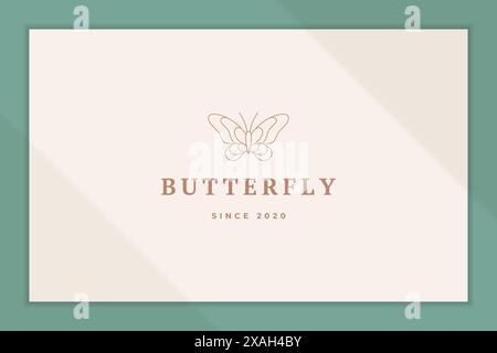 Illustration vectorielle du modèle élégant de logo linéaire de papillon minimal sur la bannière conçue pour les services de cosmétologie de beauté et le style de ligne de produits Illustration de Vecteur