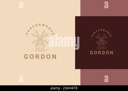 Illustration vectorielle simple du modèle d'emblème de style linéaire minimal de moulin à vent traditionnel élégant conçu pour la production d'une entreprise agricole moderne Illustration de Vecteur