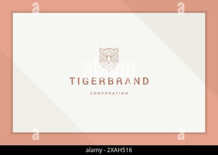 Illustration vectorielle minimale du logo de style linéaire simple de la marque avec une tête de tigre géométrique élégante conçue pour le style de ligne de société d'affaires moderne Illustration de Vecteur