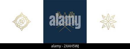 Ensemble d'éléments de conception de décoration féminine de ligne de vecteur - illustrations de mains gestuelles d'étoile et de femme style linéaire minimal. Collection contour mystique gr Illustration de Vecteur