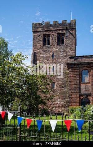 La tour médiévale de l'église St Andrews, Penrith, Westmorland & Furness, Cumbria, Royaume-Uni Banque D'Images