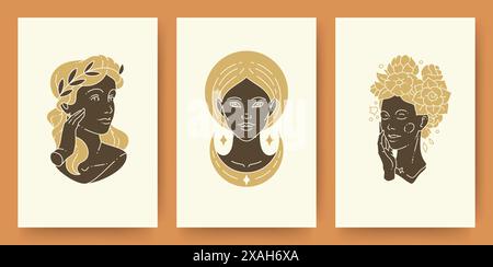 Ensemble de portraits féminins abstraits et silhouettes style moderne de dessin au trait. Collection d'illustrations vectorielles de femme affiches d'art mural imprimer templa Illustration de Vecteur