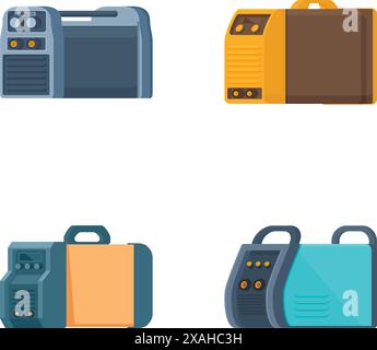 Collection de quatre générateurs portables de style dessin animé dans différentes couleurs et conceptions Illustration de Vecteur