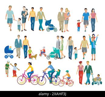 Un grand groupe de parents avec enfants, illustration isolée Illustration de Vecteur