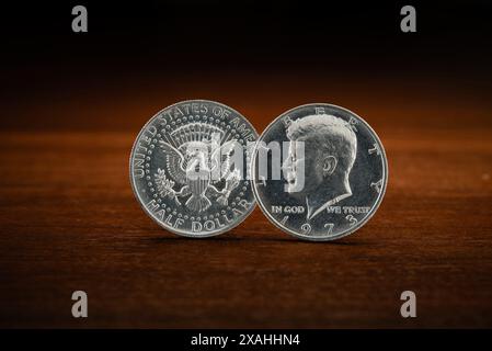 Demi dollar américain, 50 cent coin, John F. Kennedy, 1973 Banque D'Images