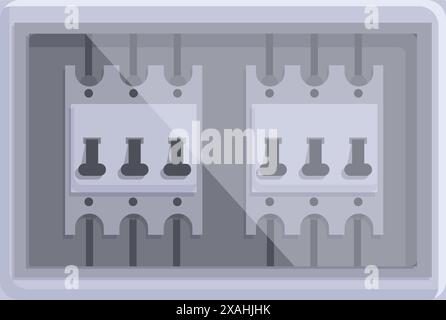 Panneau électrique gris avec disjoncteurs contrôlant l'alimentation dans un bâtiment résidentiel Illustration de Vecteur