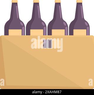 La boîte en carton pleine de bouteilles en verre contenant une boisson alcoolisée est prête pour la livraison Illustration de Vecteur