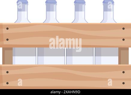 Caisse en bois contenant des bouteilles en verre pleines de lait placées les unes sur les autres, un visuel de livraison de produits laitiers Illustration de Vecteur
