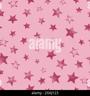 Motif sans couture avec étoiles rouges dessinées à la main sur fond rouge. Texture grunge abstraite. Illustration vectorielle Illustration de Vecteur