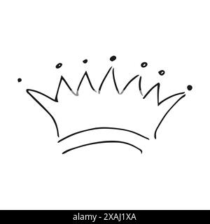 Couronne dessinée à la main. Simple croquis de graffiti reine ou couronne de roi. Couronnement impérial royal et symbole monarque. Pinceau noir doodle isolé sur fond blanc Illustration de Vecteur