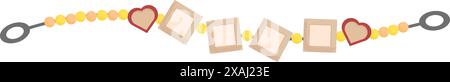 Guirlande avec des cadres vides accrochés sur une ficelle décorée de perles et de coeurs est parfaite pour vos conceptions romantiques Illustration de Vecteur