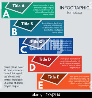 Eléments de conception infographique en cinq étapes. Modèle de conception infographique étape par étape. Illustration vectorielle Illustration de Vecteur