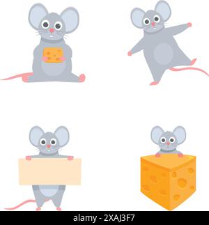 Adorable collection de jolies illustrations de souris de dessin animé avec des poses ludiques et des expressions drôles. Mettant en vedette de charmants rongeurs avec des moustaches. Oreilles. Et queues Illustration de Vecteur