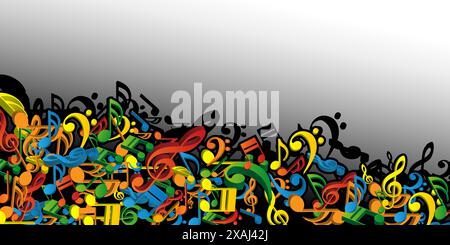 Pile de notes musicales 3D tombées multicolores - fond de concept coloré, modèle, conception créative pour les écriteaux, affiches, sites Web - VEC modifiable Illustration de Vecteur